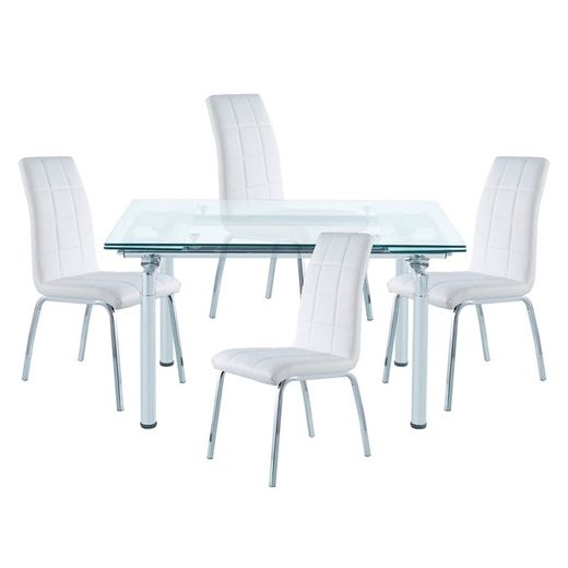 Ensemble de salle à manger, 1 table extensible et 4 chaises | Manhattan-Betty