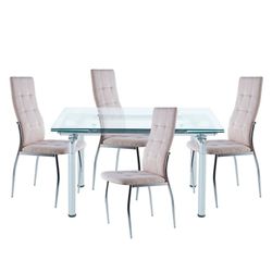Eetset, 1 uitschuifbare tafel en 4 stoelen | Manhattan-Diana
