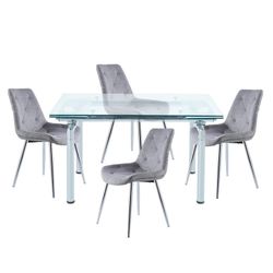 Eetset, 1 uitschuifbare tafel en 4 stoelen | Manhattan-Marlene