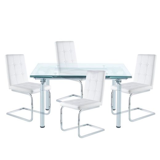 Eetset, 1 uitschuifbare tafel en 4 stoelen | Manhattan-IJdelheid