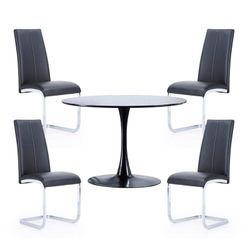 Dining set, 1 round table and 4 chairs | Gina-Smile