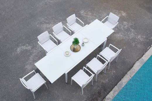 Dining set with extendable garden table in white aluminum | Orick