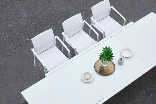 Dining set with extendable garden table in white aluminum | Orick