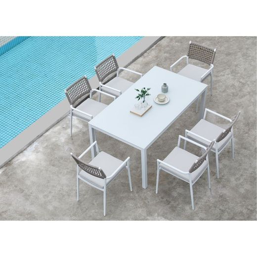 Garden dining set in white aluminum | Adin + Samoa
