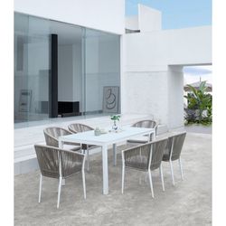 Garden dining set in white aluminum | Adin + Ukiak