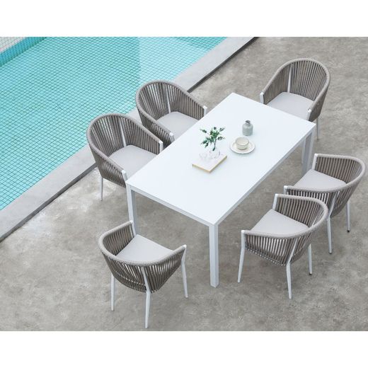 Garden dining set in white aluminum | Adin + Ukiak