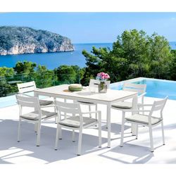 Garten-Essgruppe aus weißem Aluminium | Boori