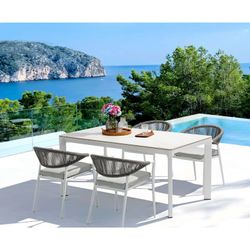 Garden dining set in white aluminum | Boori + Ross