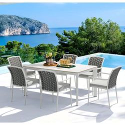 Garden dining set in white aluminum | Boori + Walga