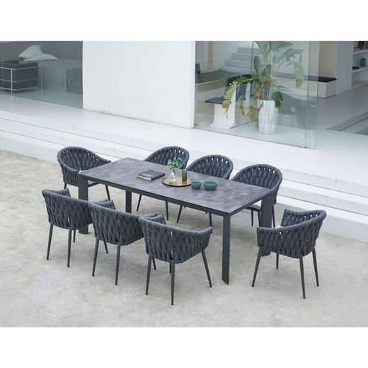 Conjunto de comedor de jardín en aluminio de color antracita | Onix + Meridian