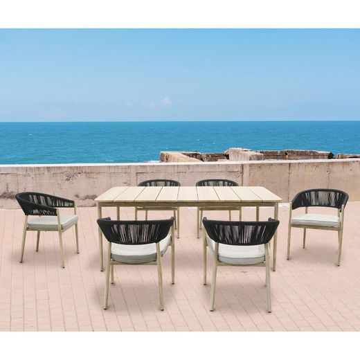 Garden dining set in natural aluminum | Sunset