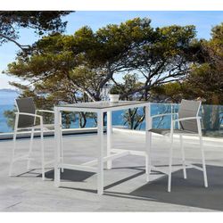 Aluminum, ceramic, and textilene garden dining set in white and gray | Meridian + Orick