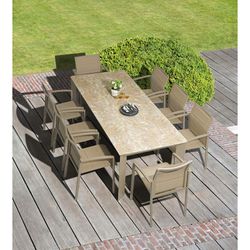 Aluminum, ceramic, and textilene garden dining set in taupe | Orick