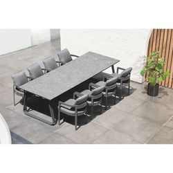 Garden dining set made of aluminum, glass, and anthracite-colored fabric | Babylon