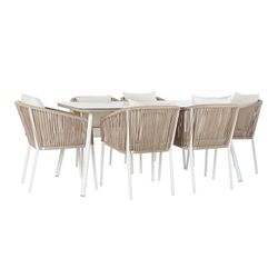 Set da pranzo da giardino in alluminio e corda, bianco e naturale, 163 x 95 x 75 cm | Mare