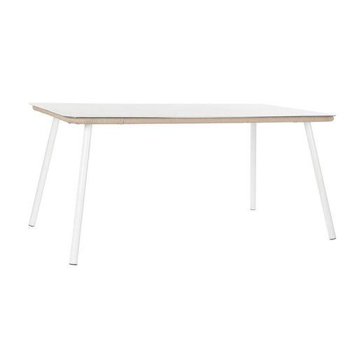 Aluminum and rope garden dining set in white and natural, 163 x 95 x 75 cm | Sea Side