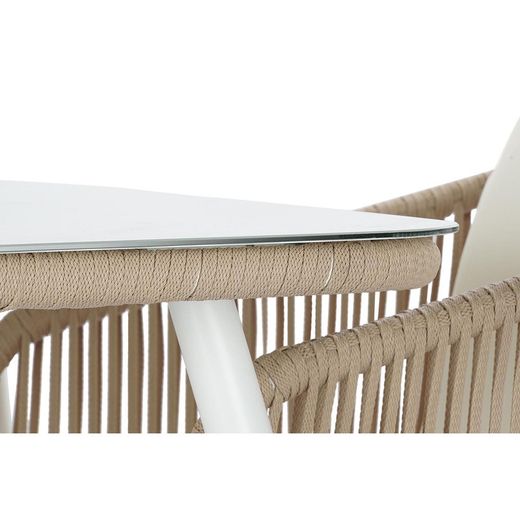 Aluminum and rope garden dining set in white and natural, 163 x 95 x 75 cm | Sea Side