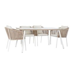 Set da pranzo da giardino in alluminio e corda, bianco e naturale, 163 x 95 x 75 cm | Mare