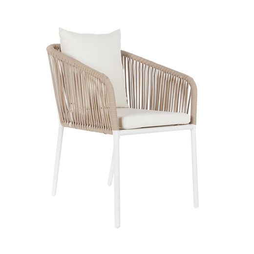 Aluminum and rope garden dining set in white and natural, 163 x 95 x 75 cm | Sea Side