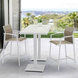 Aluminum and textilene garden dining set in white and taupe | Orick Duo