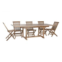 Teak wood garden dining set in natural and white, 180 x 100 x 75 cm | Sea Side