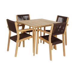 Tuineetset van teakhout en touw in naturel en bruin, 90 x 90 x 75 cm | Zeezijde