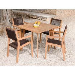 Tuineetset van teakhout en touw in naturel en bruin, 90 x 90 x 75 cm | Zeezijde