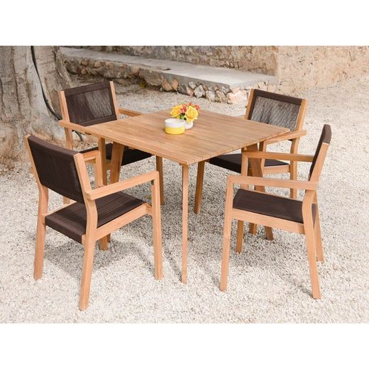 Tuineetset van teakhout en touw in naturel en bruin, 90 x 90 x 75 cm | Zeezijde