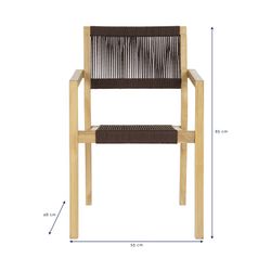 Tuineetset van teakhout en touw in naturel en bruin, 90 x 90 x 75 cm | Zeezijde