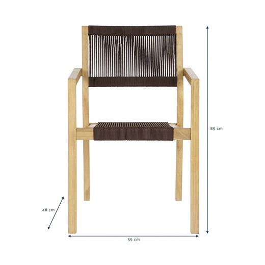 Tuineetset van teakhout en touw in naturel en bruin, 90 x 90 x 75 cm | Zeezijde