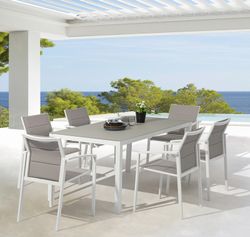 Garden dining set in white and gray aluminum | Adin + Orick