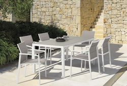 Garden dining set in white and gray aluminum | Adin + Orick