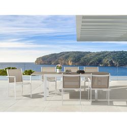 Garden dining set in white and taupe aluminum | Orick + Adin