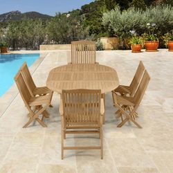 Garden dining set in honey-colored teak | Extendable Naga