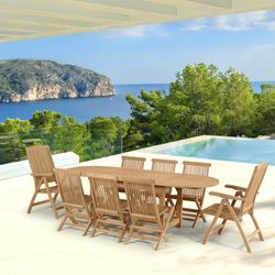 Garden dining set in honey-colored teak | Naga XL