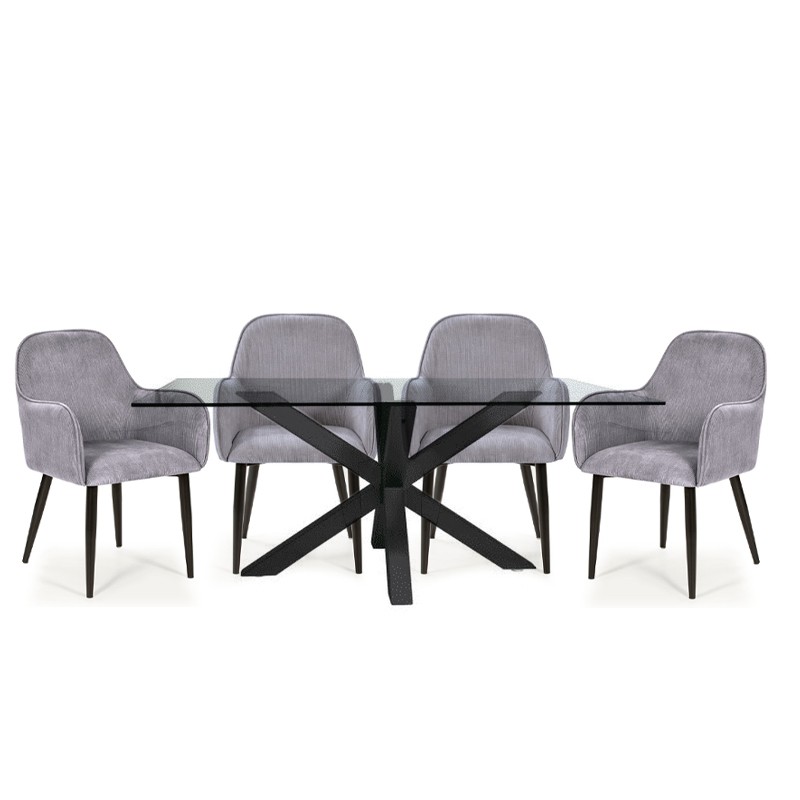 Set di 4 sedie da pranzo imbottite in tessuto grigio