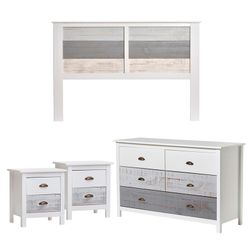 Bedroom set, headboard, 2 bedside tables with 2 drawers and chest of drawers | romantic