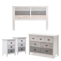 Bedroom set, headboard, 2 bedside tables with 3 drawers and chest of drawers | romantic