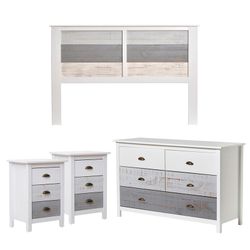 Chambre à coucher avec tête de lit, 2 tables de chevet et commode | romantique