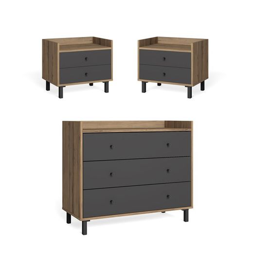 Conjunto de Dormitorio, cómoda y 2 mesillas | Malta