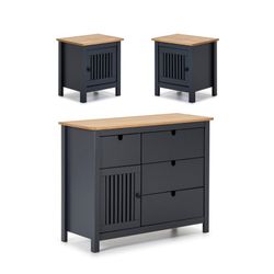 Ensemble de chambre, commode et 2 petites tables | Brune