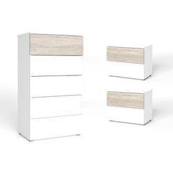 Conjunto de quarto, cómoda e 2 mesinhas | Saara