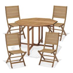 Ensemble extérieur, 1 table octogonale en bois et 4 chaises en bois