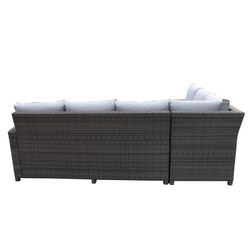 Conjunto de sofás de jardín con 3 Taburetes, Mesa de Acero y Ratán Gris