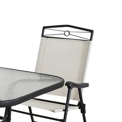 Conjunto de Comedor Exterior con 4 Sillas, Mesa y Sombrilla Palatino de Acero Blanco/Negro