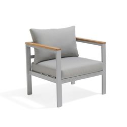 Conjunto sofás exterior, sillones, Mesa y cojines, Aluminio y Madera Gris/Natural
