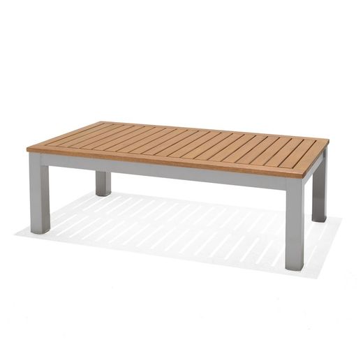 Conjunto sofás exterior, sillones, Mesa y cojines, Aluminio y Madera Gris/Natural