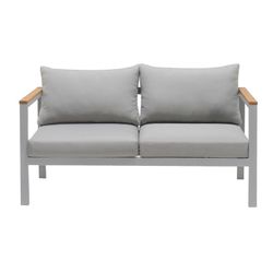 Conjunto sofás exterior, sillones, Mesa y cojines, Aluminio y Madera Gris/Natural