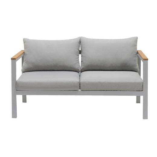 Conjunto sofás exterior, sillones, Mesa y cojines, Aluminio y Madera Gris/Natural