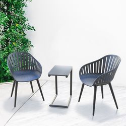 Aluminum and Resin Garden Set 2 Chairs + 1 Black Table
